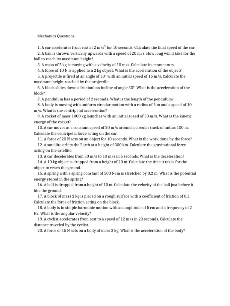 Mechanics Questions | PDF