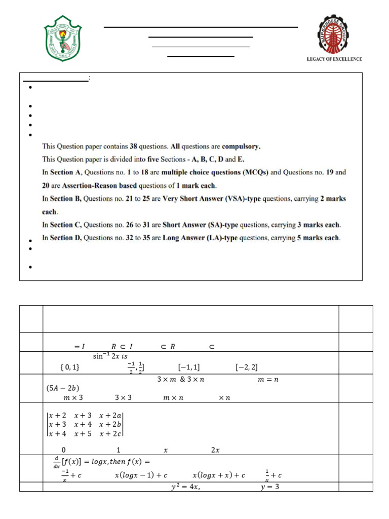 Mathematics Practice Paper - Class XII | PDF | Applied Mathematics ...