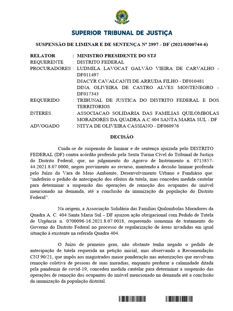 Suspensão de Liminar em Ação do DF | PDF | Injunção | Justiça