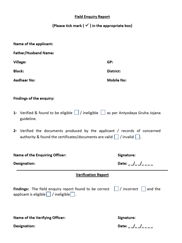 Field Enquiry Report Template | PDF