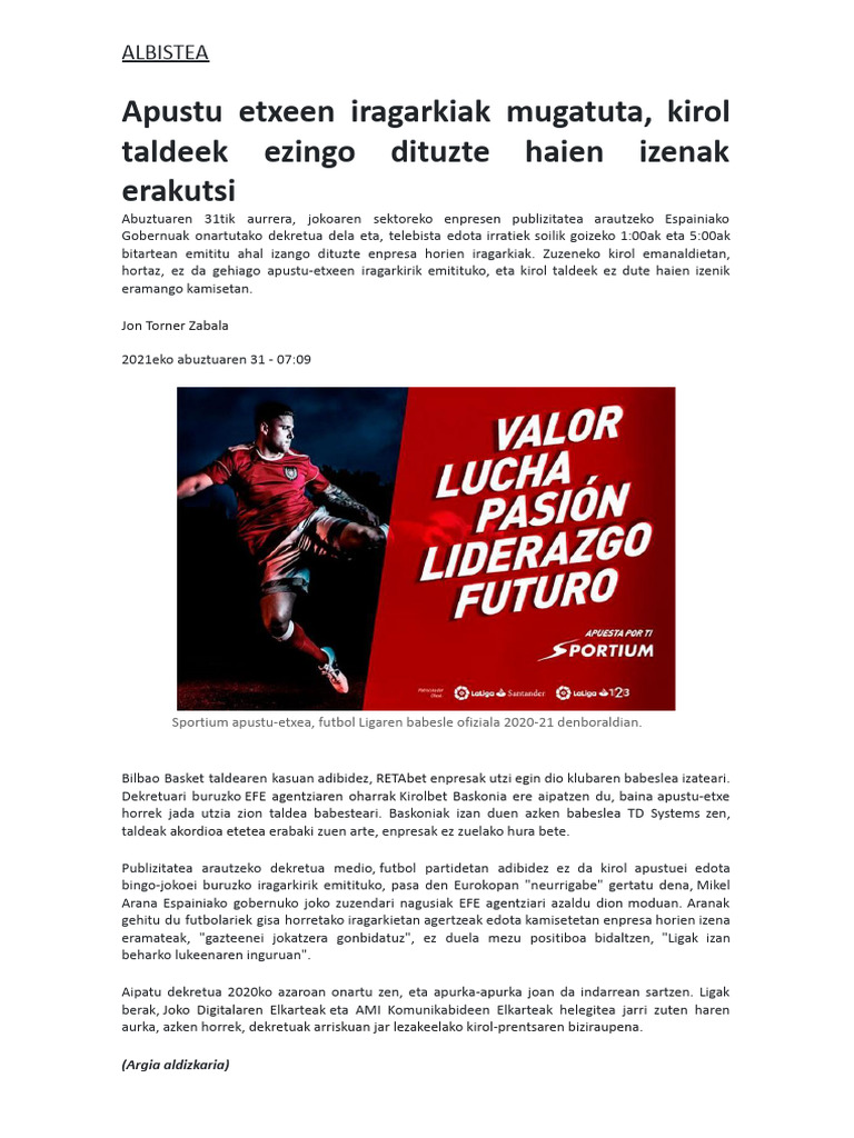APUSTU ETXEAK - Iritzi Artikulua Testuak - C1 | PDF