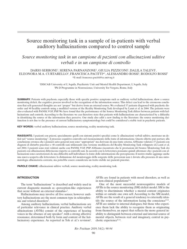Source Monitoring Serrone 2019 | PDF | Hallucination | Psychosis
