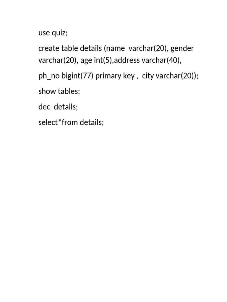 SQL Table Creation and Query Example | PDF