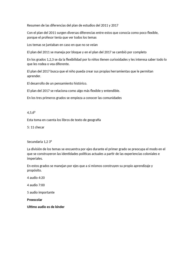 Diferencias entre planes de estudio 2011 y 2017 | PDF