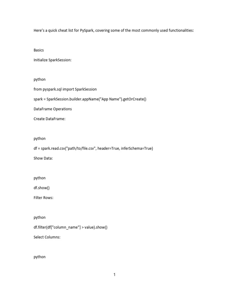 Essential PySpark Cheat Sheet | PDF