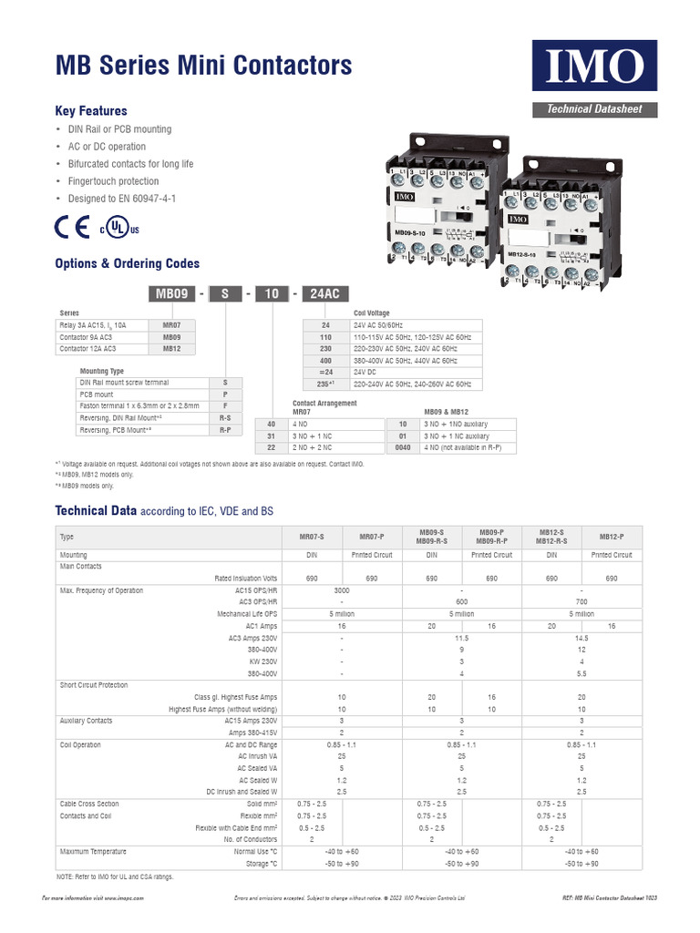 mb-minicontactor-datasheet | PDF | Alternating Current | Electric Power