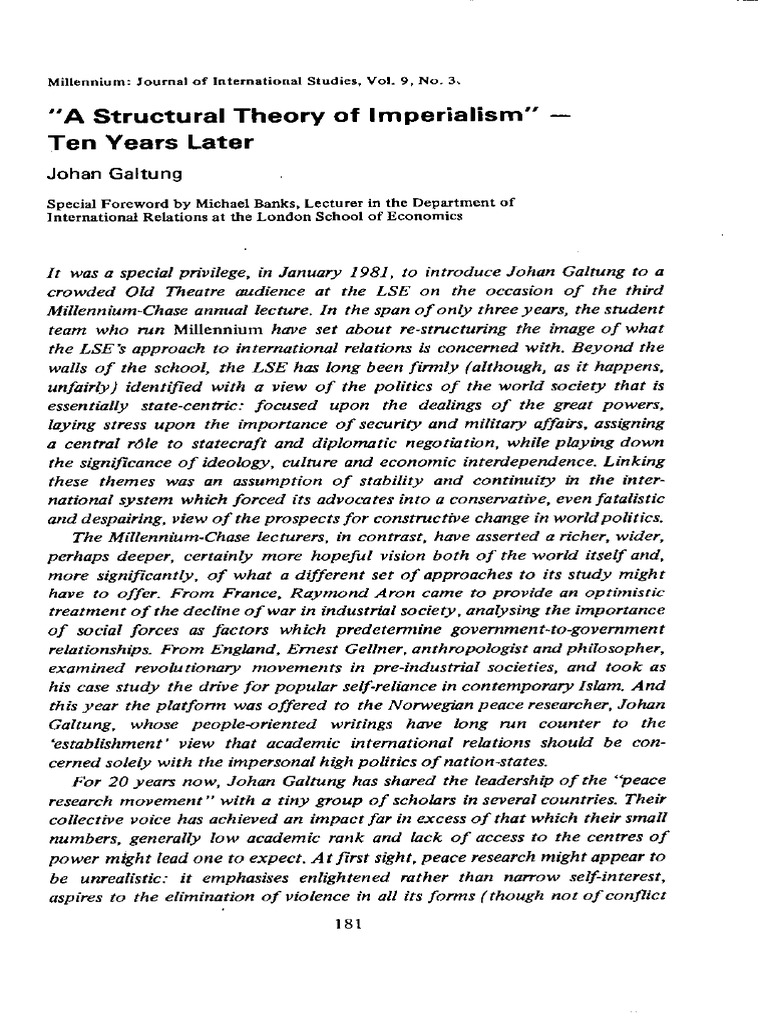 Galtung 1980 A Structural Theory of Imperialism Ten Years Later | PDF