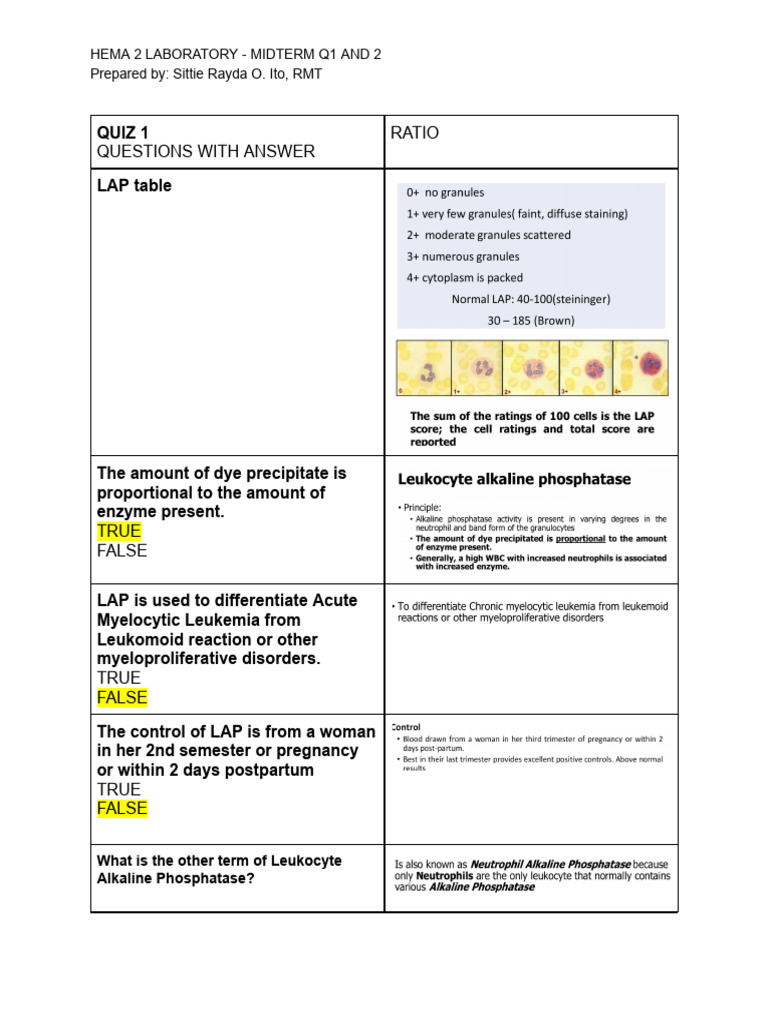 Hema2 Midterm Lab Q12 Ratio | PDF | Leukemia | Diseases And Disorders