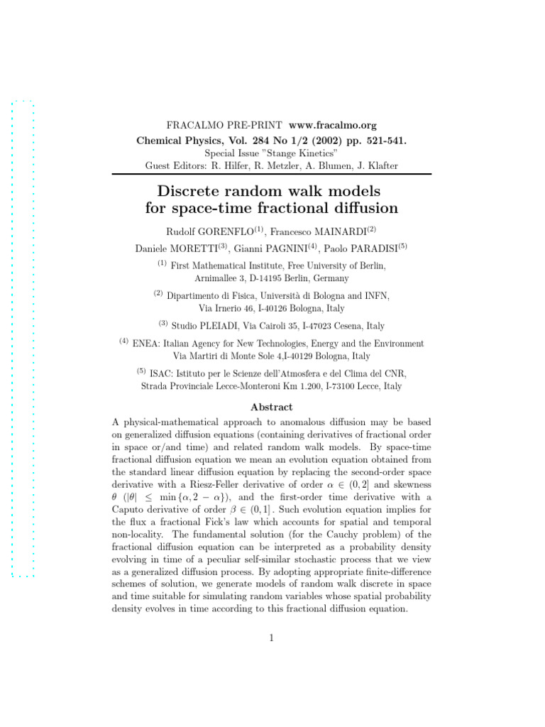 Discrete Random Walk Models For Space-Time Fractional Diffusion | PDF ...
