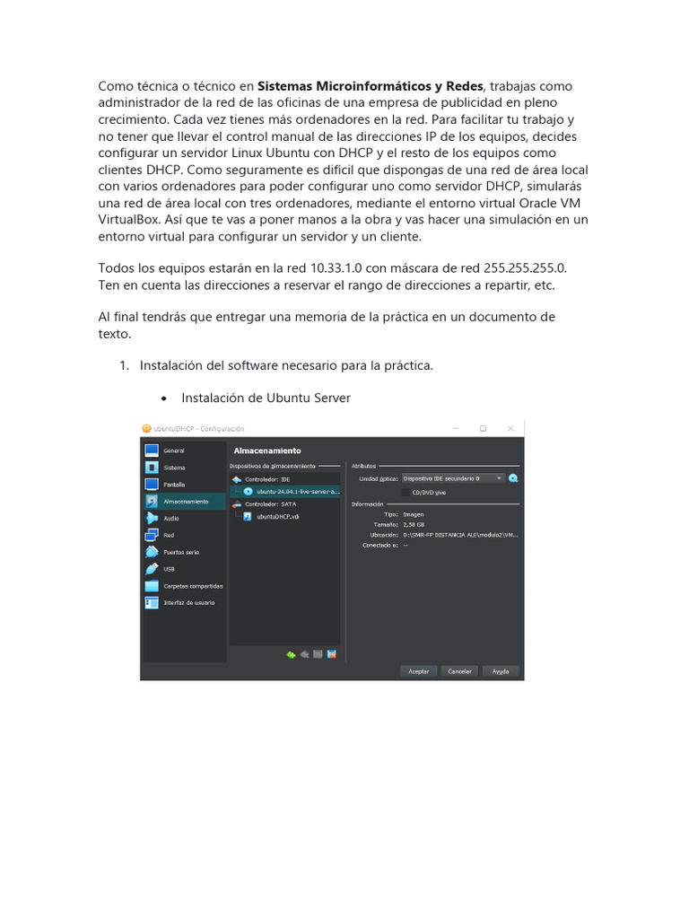 Configuración de DHCP en Ubuntu y VirtualBox | PDF | Dirección IP ...