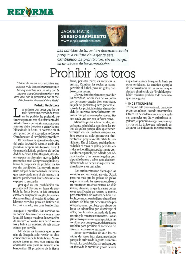 Prohibición de corridas de toros en CDMX | PDF | Toreo