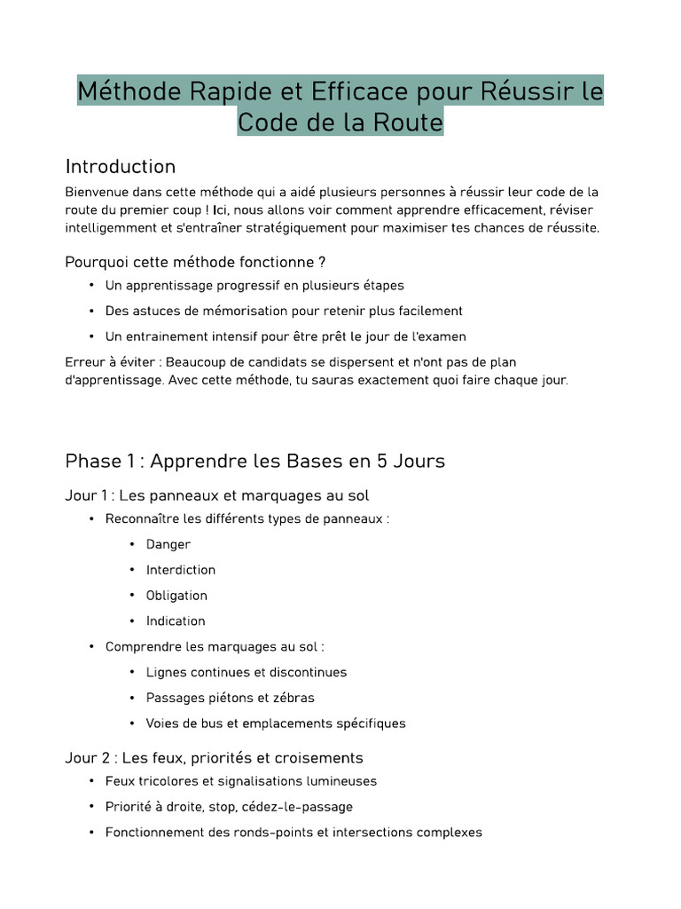 Réussir le Code de la Route Rapidement | PDF | Feu de circulation ...