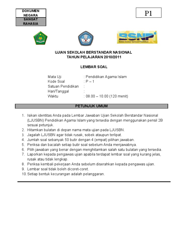 Soal Latihan Ujian Nasional Pendidikan Agama Islam 1 50 Soal Latihan Ujian Nasional Pendidikan Agama Islam 1 50