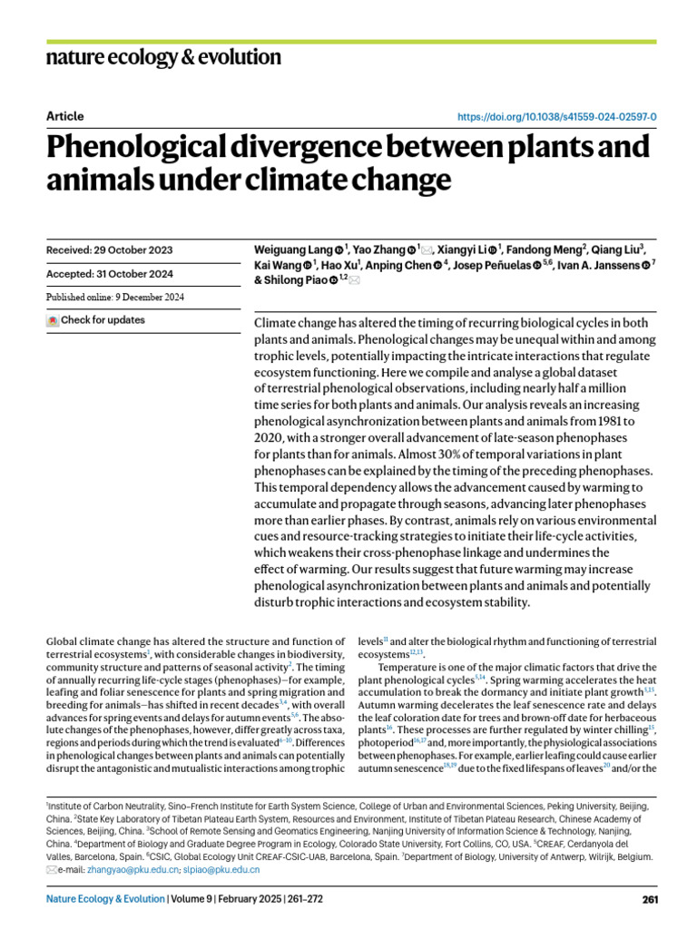Phenological Asynchrony in Climate Change | PDF | Ecology | Climate Change