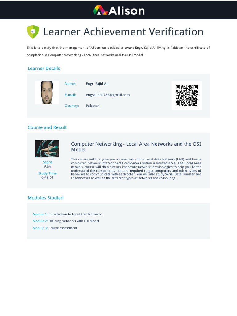 Learner-Verification Computer Networking LAN&OSI Model | PDF