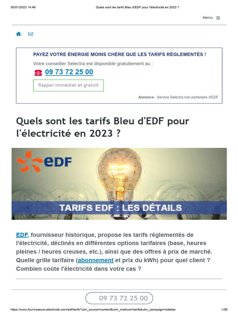 Tarifs Bleu EDF Électricité 2023 PDF Énergie électrique Puissance — free download