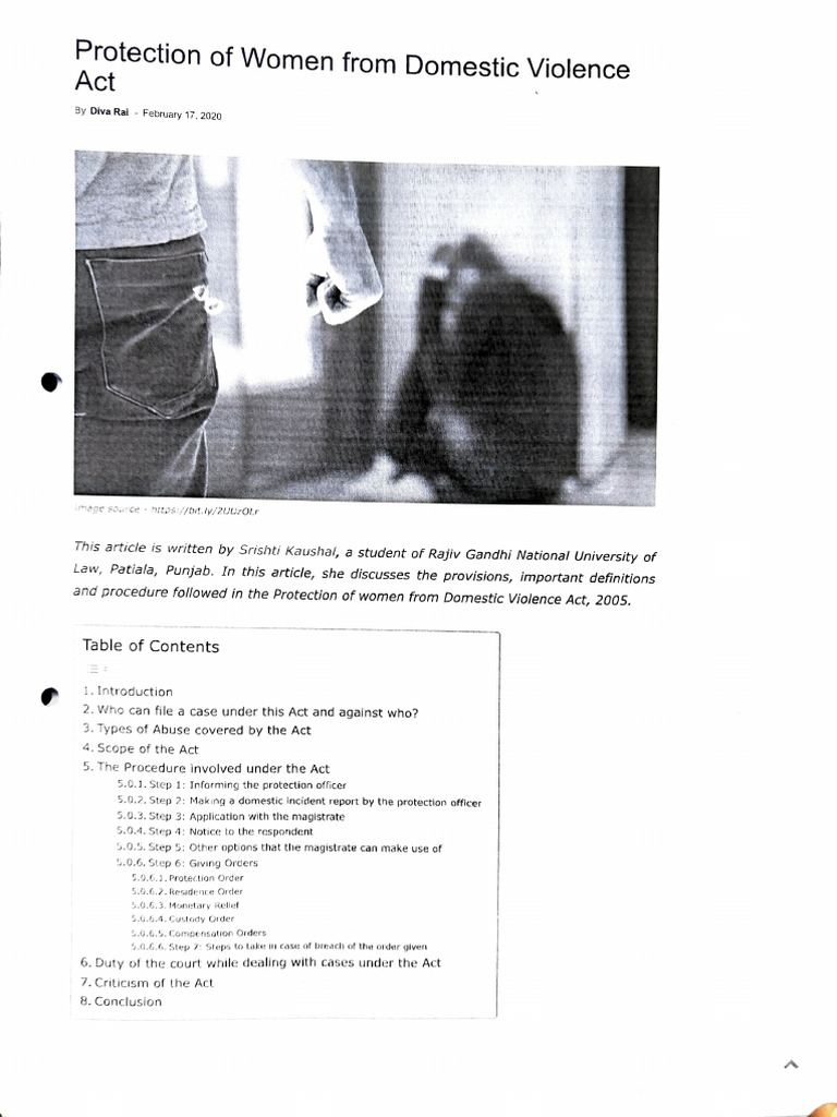 Protection of Women From Domestic Violence Act 2005 | PDF | Domestic ...