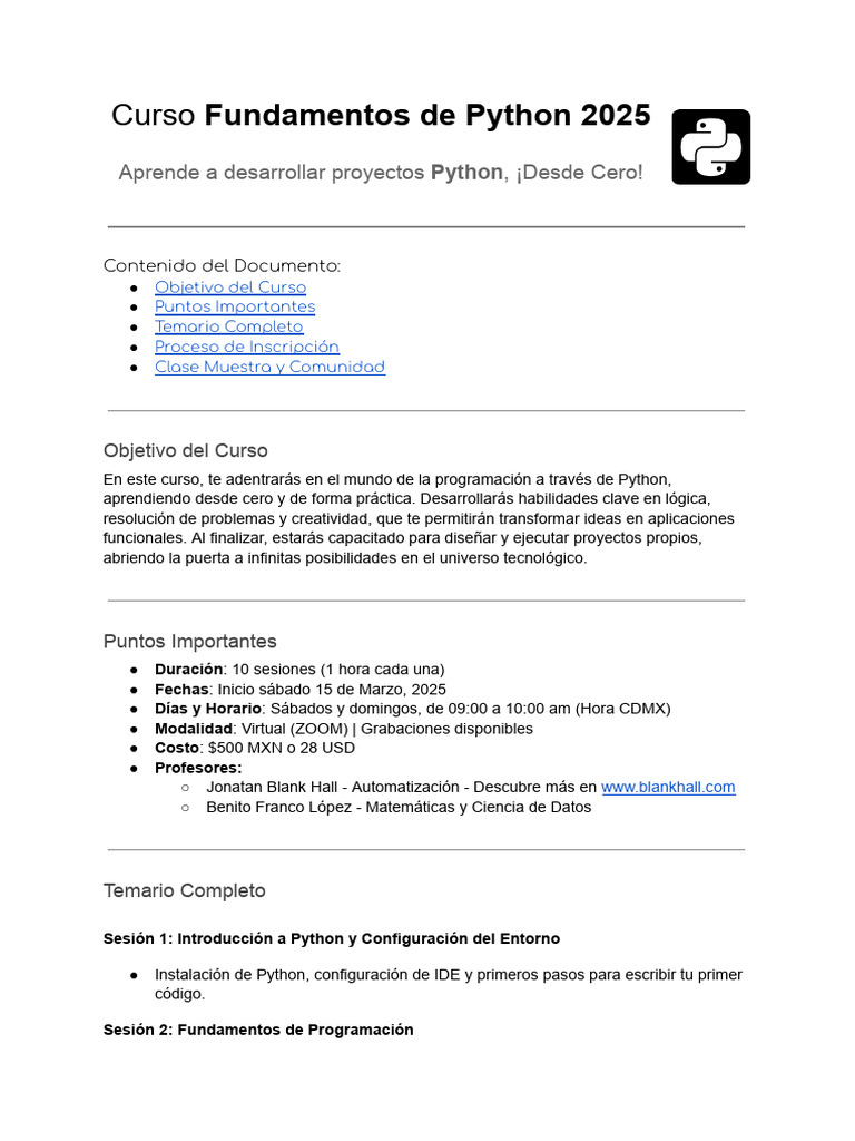 Curso Python 2025: Aprende Desde Cero | PDF | Python (lenguaje de ...