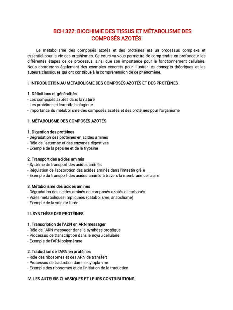 Métabolisme des Composés Azotés et Protéines | PDF | Métabolisme ...