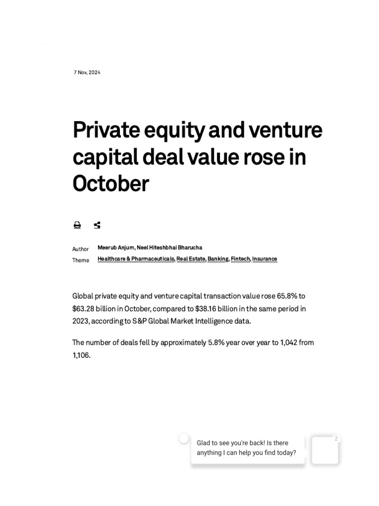 Private Equity and Venture Capital Deal Value Rose in October S&P | PDF ...