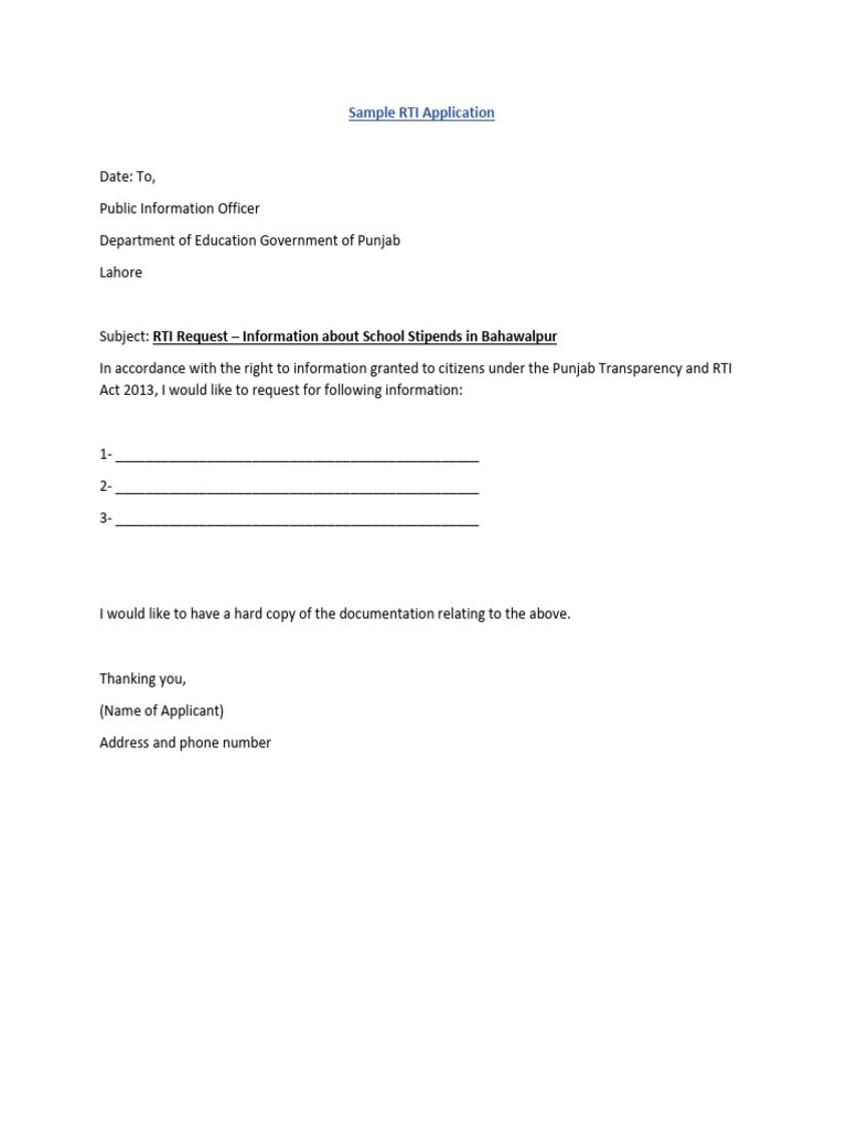 RTI Application Sample for Punjab | PDF