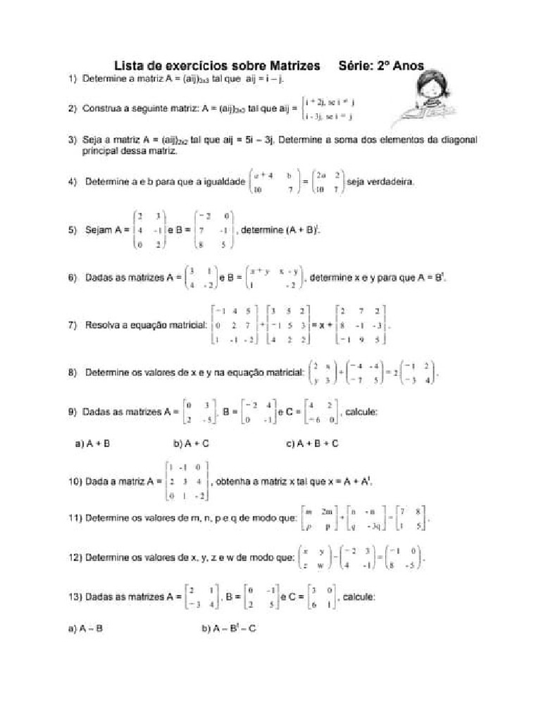 Matrizes Exercício Operações | PDF