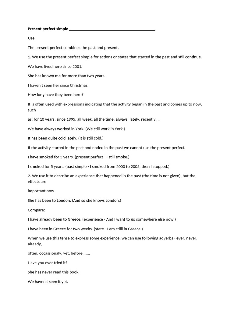 Prsent Perfect Rules | PDF
