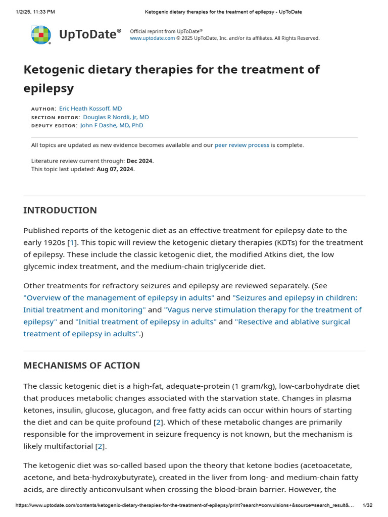 Ketogenic Dietary Therapies For The Treatment of Epilepsy UpToDate ...