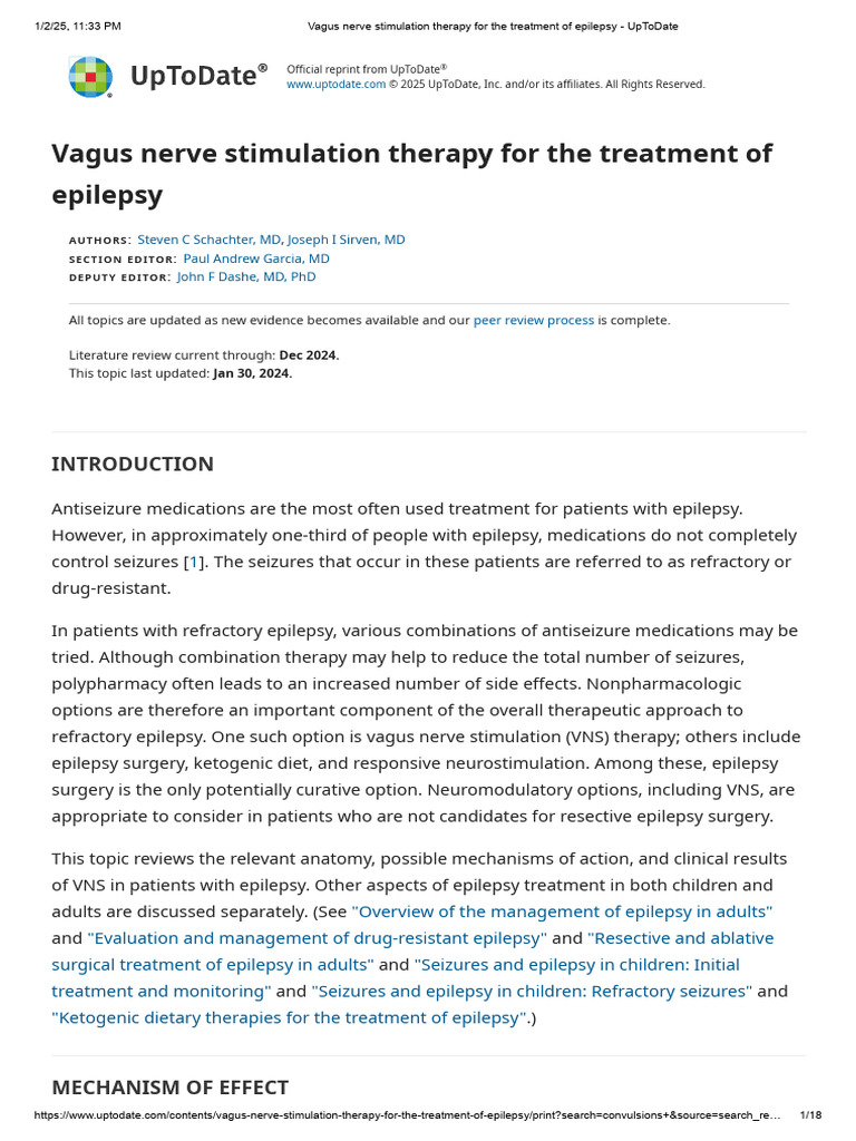 Vagus Nerve Stimulation for Epilepsy | PDF | Epilepsy | Clinical Medicine