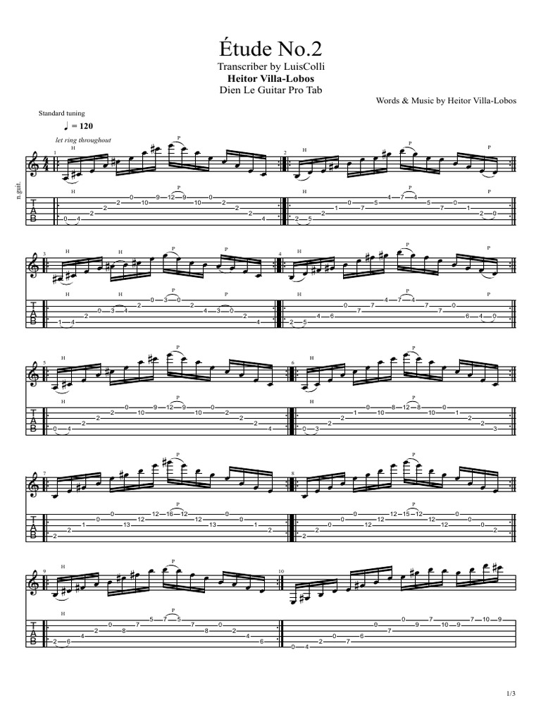 Villa-Lobos Étude No. 2 Tabs | PDF | Guitar Family Instruments | Irish ...