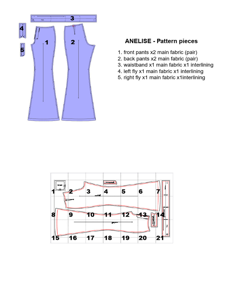 ANELISE Pants Pattern Pieces Guide | PDF