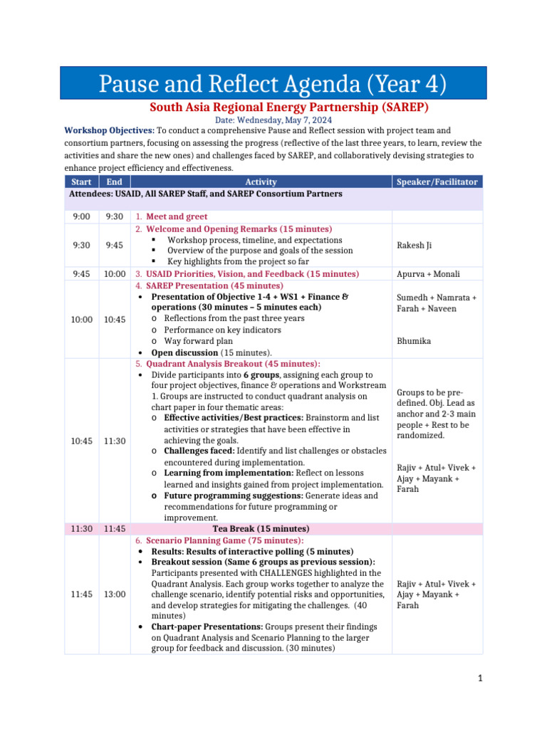 Agenda SAREP - 4th Pause and Reflect. v02 | PDF | Scenario Planning