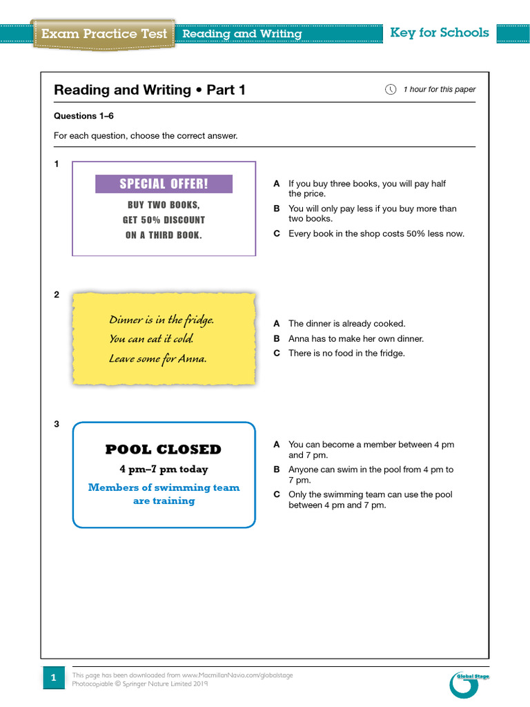 Exam Practice Test for Schools: Reading & Writing | PDF