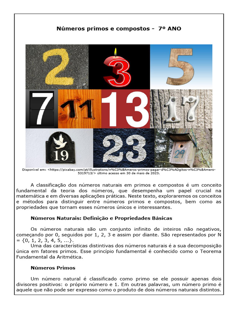 Números Primos e Compostos: 7º Ano | PDF | Números | Número primo