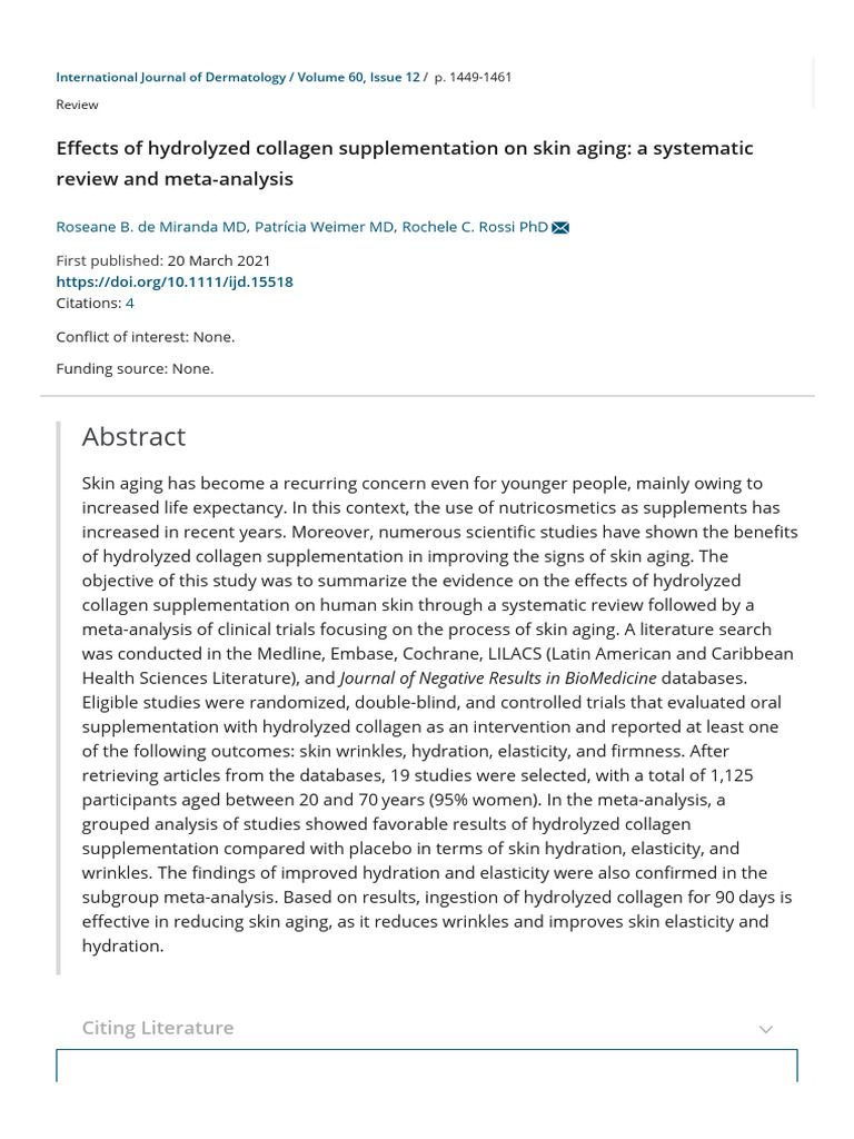 Effects of Hydrolyzed Collagen Supplementation On Skin Aging | PDF