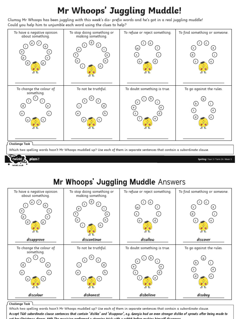 Mr Whoops' Spelling Challenge Guide | PDF | Language Mechanics | Syntax