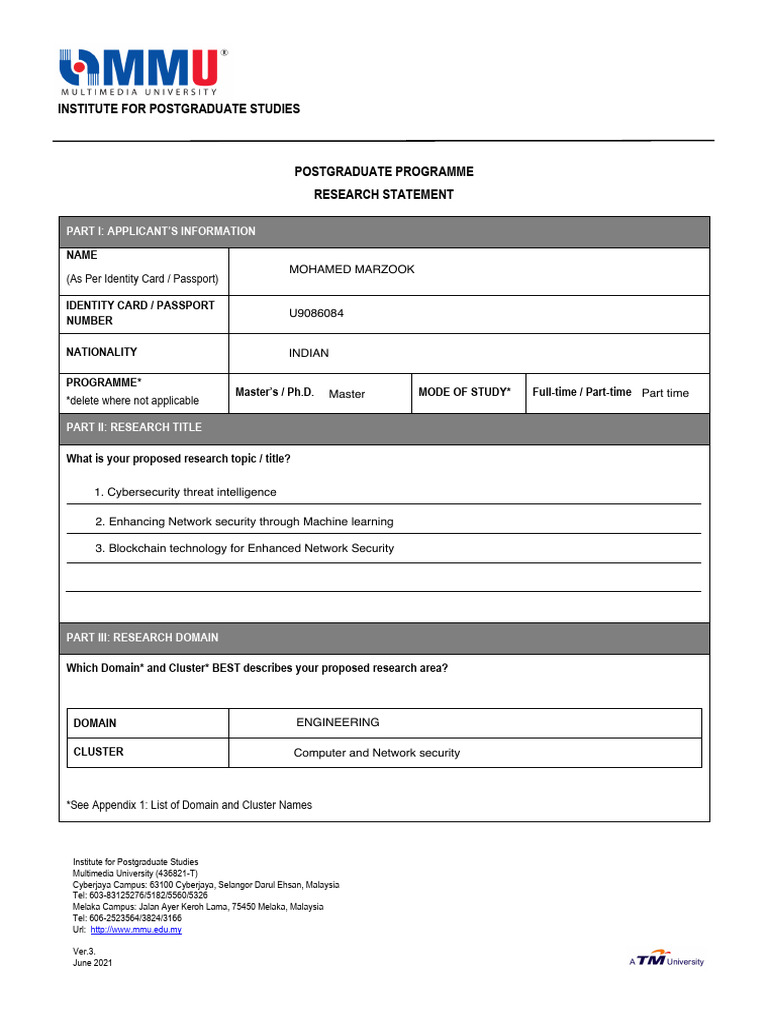 Postgraduate Research Statement Template | PDF | Internet Of Things ...