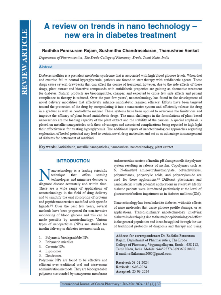 A review on trends in nano technology | PDF | Liposome | Diabetes