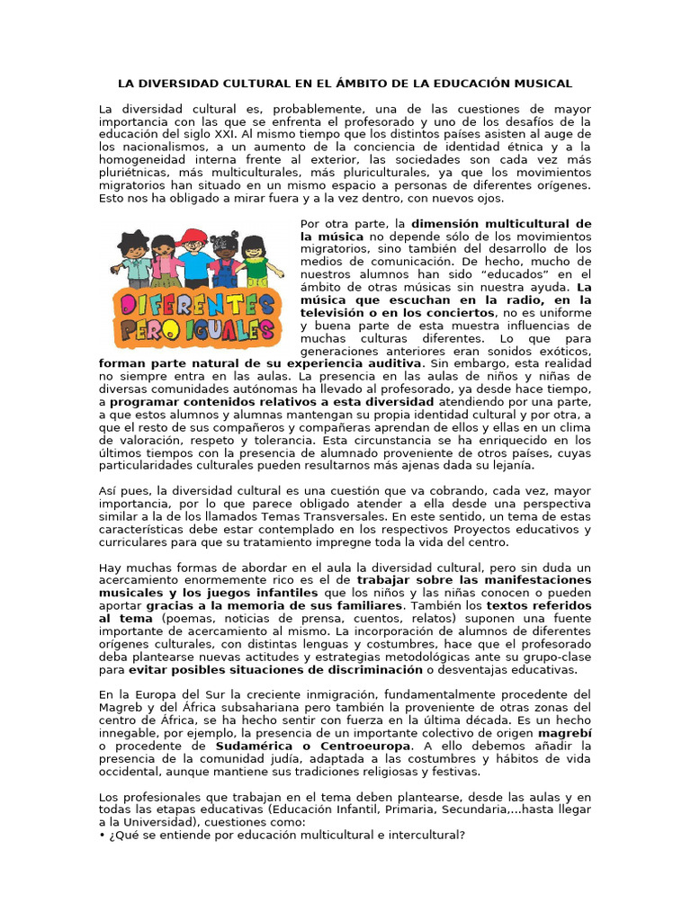 Diversidad Cultural en Educación Musical | PDF | Educación de la ...