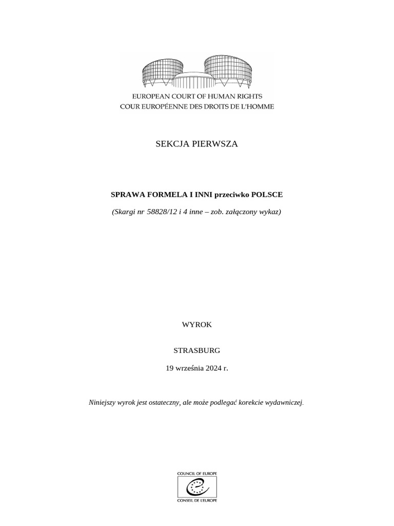 Formela I Inni Przeciwko Polsce | PDF