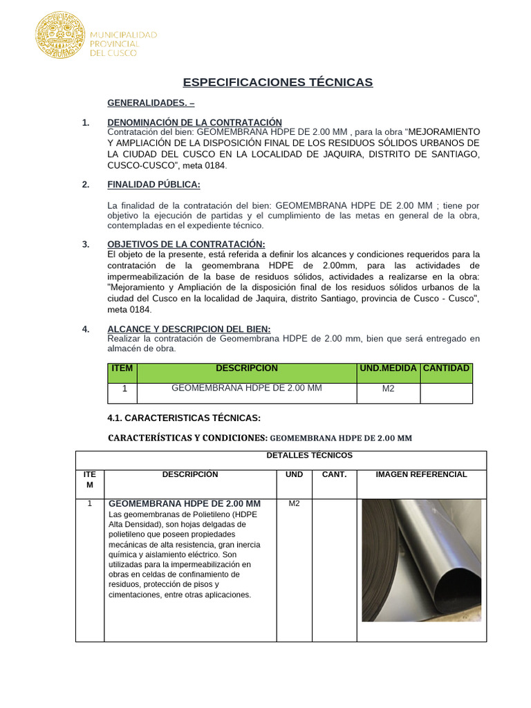 Contratación de Geomembrana HDPE 2.00 mm | PDF