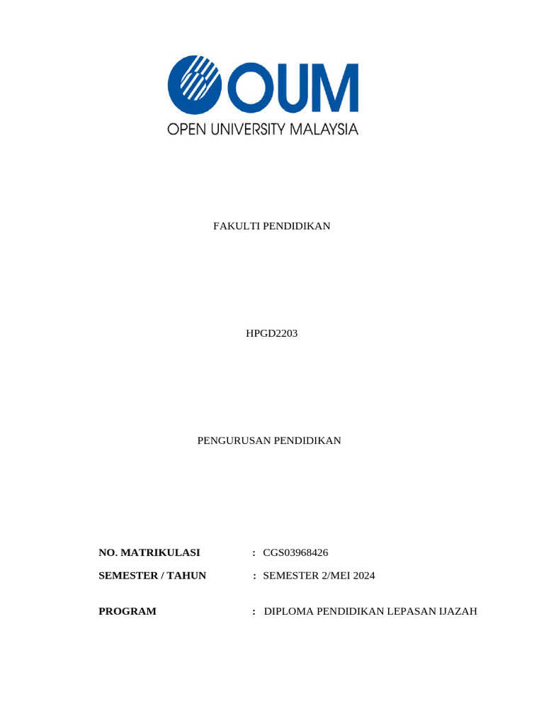 Contoh Assignment Educational Management HPGD2203 CGS03968426 1 | PDF