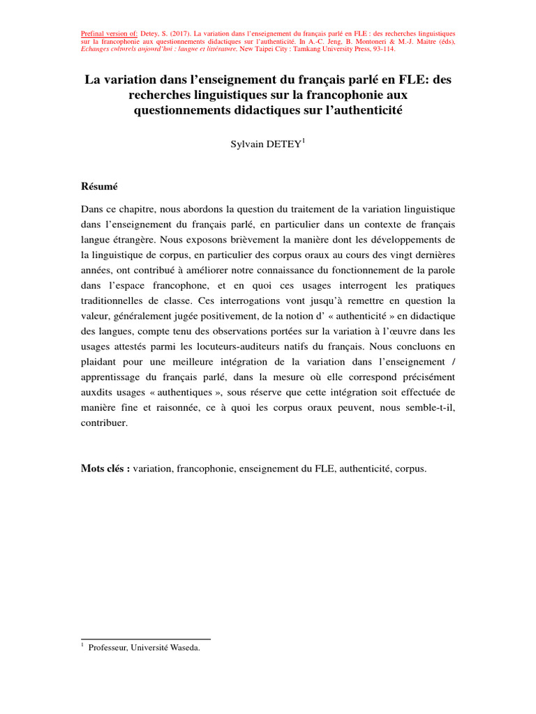 Variation et enseignement du français FLE | PDF | Linguistique | Langue ...