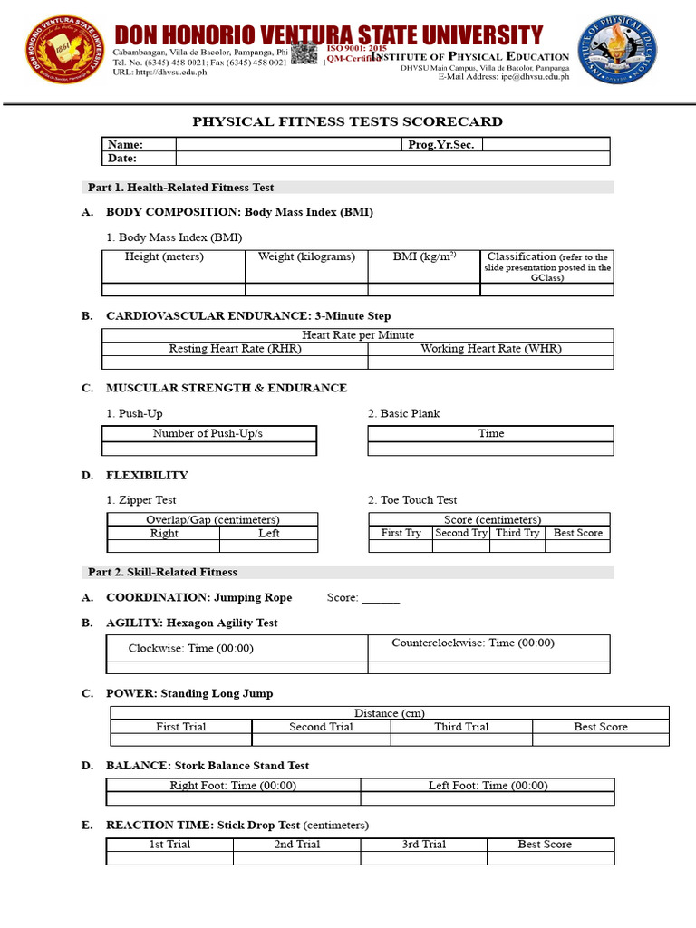 Physical Fitness Test Scorecard | PDF