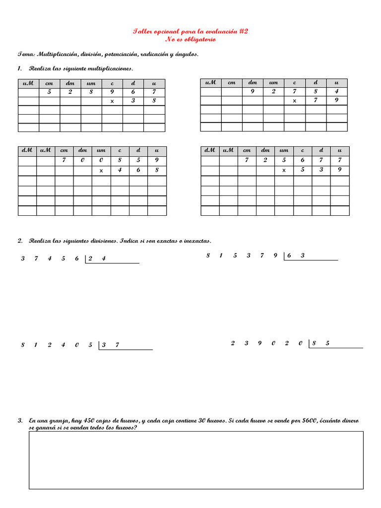 Taller de Matemáticas: Operaciones y Ángulos | PDF