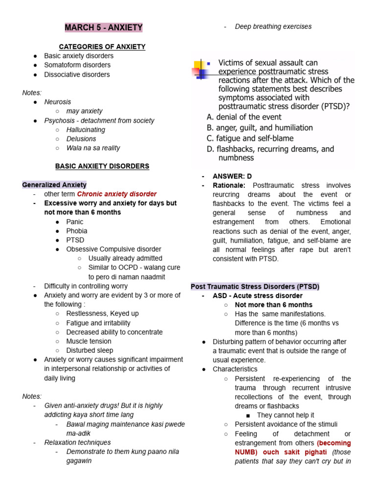Midterms NCM 117 Lec PDF | PDF | Anxiety | Psychological Trauma