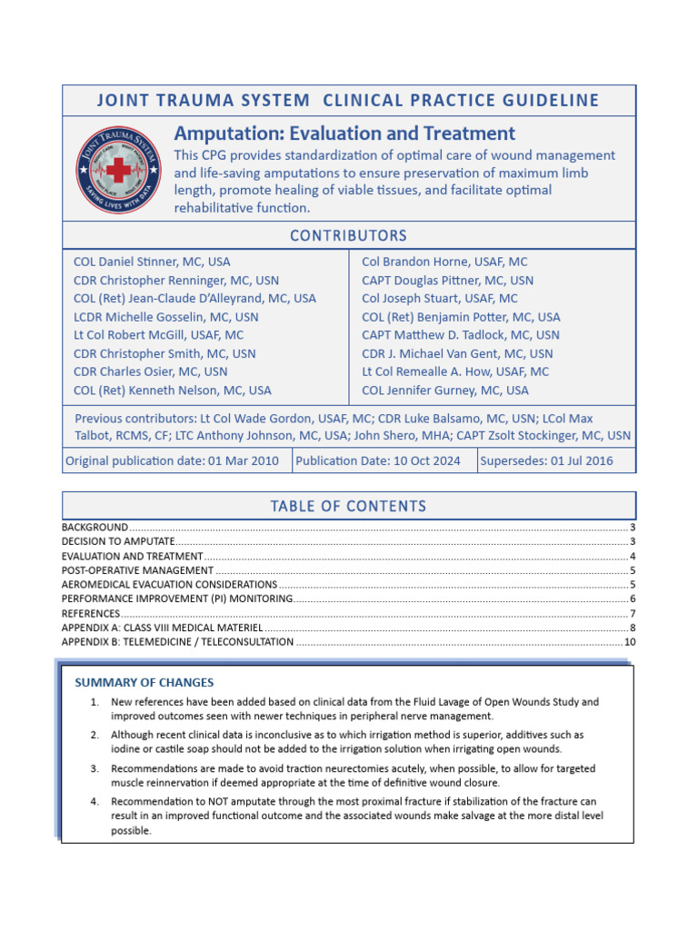 Amputation Guidelines for Combat Trauma | PDF | Amputation | Wound
