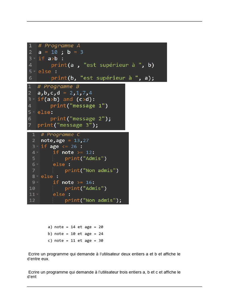 Conditions en Python : Exercices Pratiques | PDF