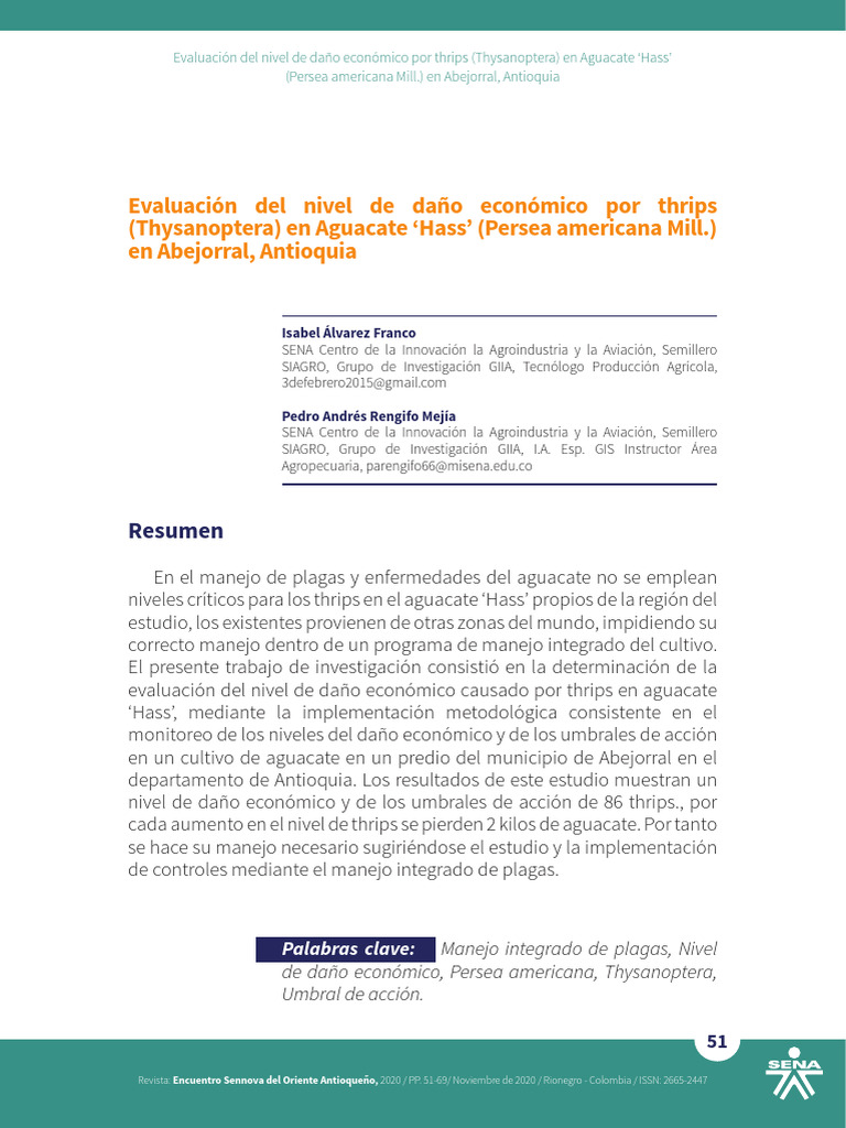 Determinacion de Niveles de Dano Economico Por THR | PDF | Aguacate ...