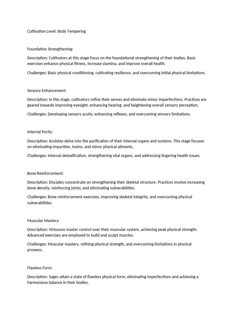 Body Tempering Cultivation Stages | PDF | Qi